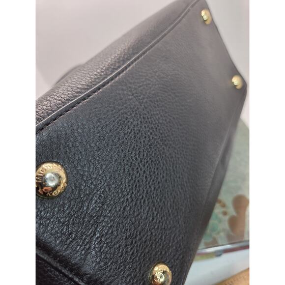 Michael Kors Manhattan Womens Satchel Handbag Black Pebble Gold Hardware W Strap - Picture 8 of 16